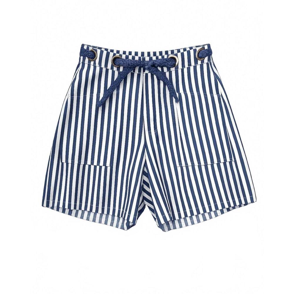 NEW URBAN DAIZY women's janet striped high rise denim shorts in blue